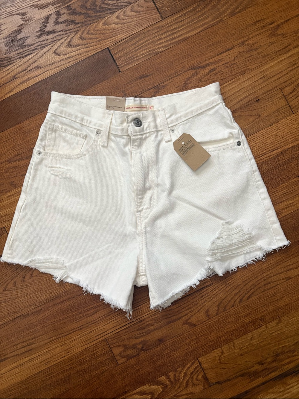 Levi's White Distressed High-Rise Jean Shorts